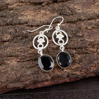Black Onyx Gemstone 925 Sterling Silver Jewelry Handmade Dangle Earrings 2.00 EE-17-17