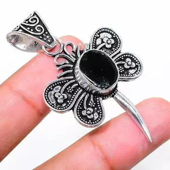 Подвеска из стерлингового серебра 925 пробы с черным ониксом 2,21 дюйма l8j05 чёрный