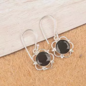 Black Onyx Gemstone 925Sterling Silver Jewelry Handmade Earrings 1.40 For Her EE-56-18