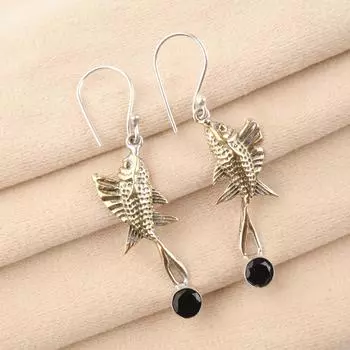 Black Onyx Gemstone 925Sterling Silver Jewelry Handmade Statement Earrings 2.17 EE-148-7
