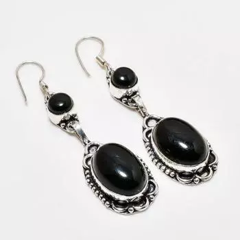 Ювелирные серьги ручной работы с черным ониксом, посеребренные 925 пробы, 2,38 дюйма