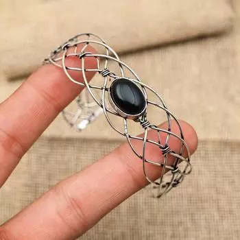 Black Onyx Gemstone Handmade 925 Sterling Silver Jewelry Lovely Bracelet For Her