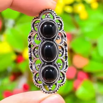 Black Onyx Gemstone Handmade 925 Sterling Silver Jewelry Ring Size 8.5 e1D19