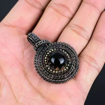 Черный оникс драгоценный камень ручной работы медная проволока обертка ювелирные изделия потрясающий кулон для нее 1.77 Inches чёрный