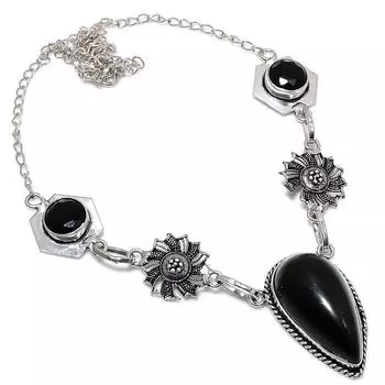 Ювелирные изделия из серебра 925 пробы с черным ониксом, 18 дюймов, c6g27 чёрный