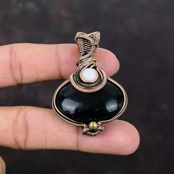 Черный оникс кулон медная проволока обернутый кулон драгоценный камень радужный лунный камень медные украшения кулон ручной работы проволока обернутый кулон ювелирные изделия для подарка