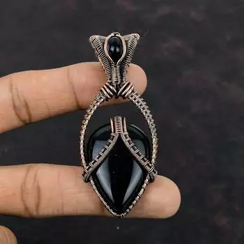 Black Onyx Pendant Copper Wire Wrapped Pendant Natural Gemstone Pendant Copper Jewelry Handmade Pendant Anniversary Gift Wire Wrap Jewelry