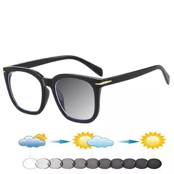 Black PC Full-rim Trendy Retro Trapezium Oversized Comfortable Photochromic Reading Glasses +0.75 To +4 +0.75 коричневый