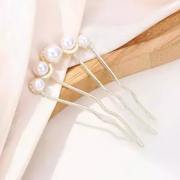 Black Pearl U-shaped Hair Fork Clip Women Girls Hair Pin Combs Messy Bun Hairpins Clip Side Combs Updo Sticks Hair Accessories
