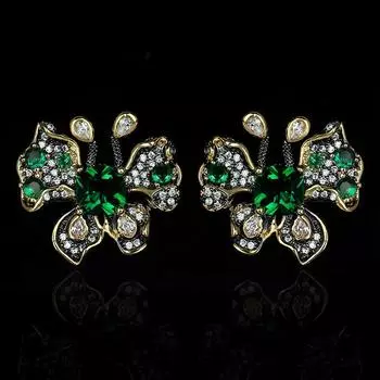 Black Pigeon Malachite Green Diamond Butterfly Earrings with Zircon