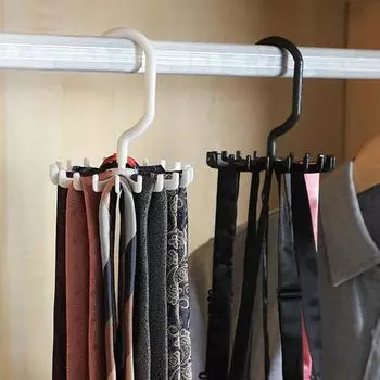 Black Plastic Living Room Hook Creative Multifunctional Large 18 Claw Tie, Belt, 360 Degree Rotatable Tie Hanger белый