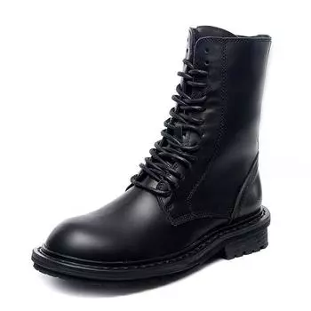 Черные сапоги на платформе, женские сапоги, натуральная кожа, ботильоны на шнуровке, мотоциклетные сапоги на толстом каблуке, высокие каблуки на платформе 35