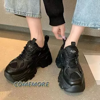 Black Platform Casual Sneaker White Fashion Womens Sports Shoes Luxury Designer Tennis Female Woman Trend 2024 Autumn Round Head 35 чёрный