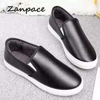 Black Platform Shoes Woman College Style Winter Keep Warm Casual Loafers Leather Shoes Slip-On Ladies Flats Platform Shoes 5.5 чёрный