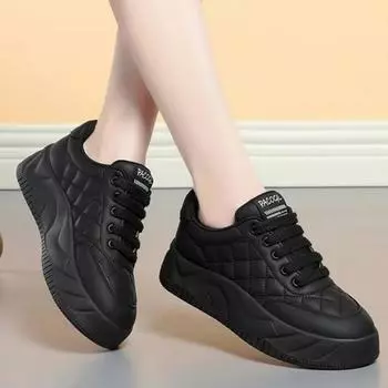 Black platform sneakers autumn and winter new college style heightening casual shoes commuter board shoes 35
