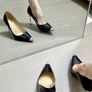 Black pointed work single shoes women s glossy stiletto high heels women s professional women s new autumn women s shoes sexy and versatile 34