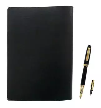 Black recycled cowhide B5 book and notebook cover with Exchange BP WX fountain pen ink and black set (same structure) (T23-B5-005B-WX-B) чёрный