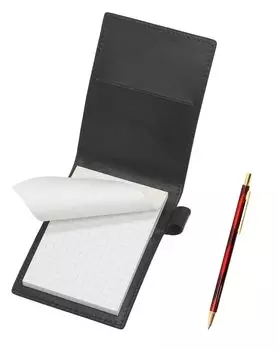 Black recycled cowhide mini notebook cover with SD marble pattern and red ballpoint pen set for notebooks all-metal (T23-LS022P-B-SDMB-R)