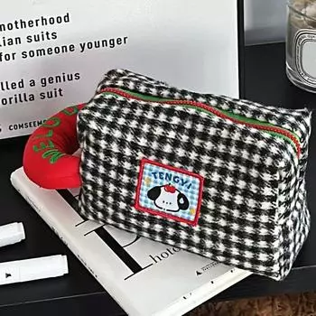 Black/Red Cosmetics Bag Large Capacity Plaid Pencil Pouch Cute Korean Style Pencil Case Children красный