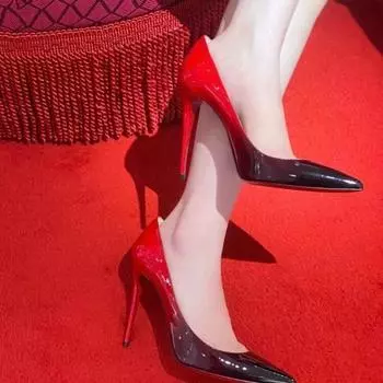 Black red-soled high-heeled shoes for women s 2024 spring new pointed-toed thin-heeled sexy glossy temperament single shoes patent leather wo 34