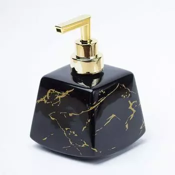 Black Refillable Stone Finish Ceramic Liquid Dispenser for Kitchen (350ml) | Handwash Bottle for Wash Basin | Shampoo Dispenser for Bathroom