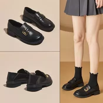 Черные ретро-лоферы в британском стиле, женские однобортные туфли, мягкая подошва, одна педаль, маленькие кожаные туфли, лоферы 35 чёрный