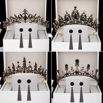 Черный ретро корона головной убор 18-й день рождения взрослая церемония невеста фото корона фото реквизит