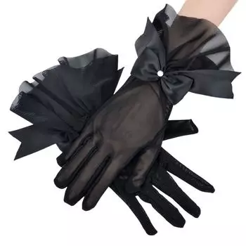 Black Retro Lace Lace Gloves Women s Bows Mesh Stretch Breathable Elegant Cheongsam Bridal Accessories Sun Protection Black One size