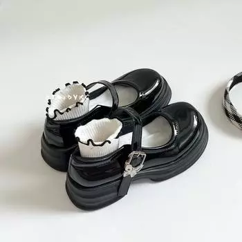 Black retro small leather shoes women s versatile new round head sweet cool Mary Jane platform single shoes 35 чёрный