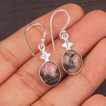Black Rhodonite Gemstone 925 Sterling Silver Designer Jewelry Earrings For Gift EE-6-32