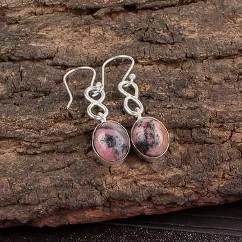 Black Rhodonite Gemstone 925 Sterling Silver Jewelry Handmade Earrings 1.60 EE-12-27