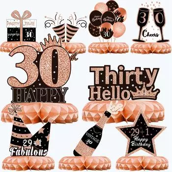 Black Rose Gold Birthday Honeycomb Set Happy 18 21 30 40 50 Year Old Birthday Party Decor Adult Birthday Party Supplies