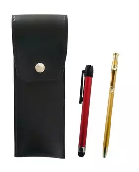 Black Round Button Pen Case with Red Metal Touch Stick and 60 Gold Slim Ballpoint Pens Two-Pack Japanese-Made (BRSB-ALR-SV60KBP-2)