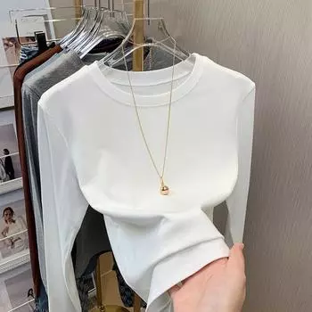 Black Round Neck Bottoming Shirt for Women In Spring and Summer New Slim Long-sleeved T-shirt Underwear for Women S чёрный