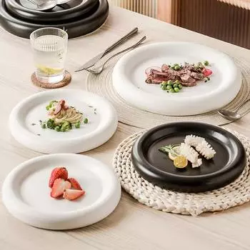 Black Round Steak Ceramic Tableware Plate Dish Plate Pure Color Nordic Dessert Tray Western Dinner Tray Kitchen Porcelain