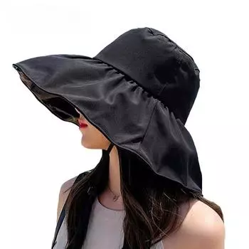 Черная резиновая солнцезащитная шляпа, женская летняя складная шляпа с большими полями, солнцезащитный козырек для рыбалки, защита от ультрафиолета M (56-60cm) чёрный