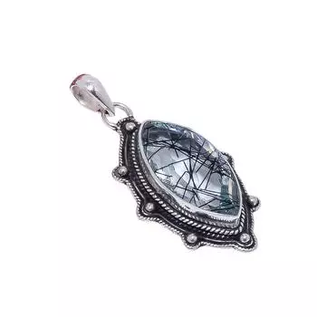 Black Rutilated Quartz 925 Sterling Silver Pendant V9023, Black Pendant, Marquish Pendant, Valentin s Day Gift, Gift For Her, Birthday Gift, Handmade
