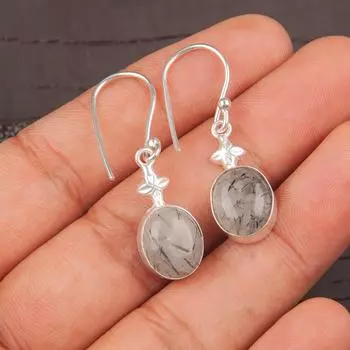 Black Rutile Gemstone 925 Sterling Silver Handmade Jewelry Hook Earrings 1.30 EE-6-26