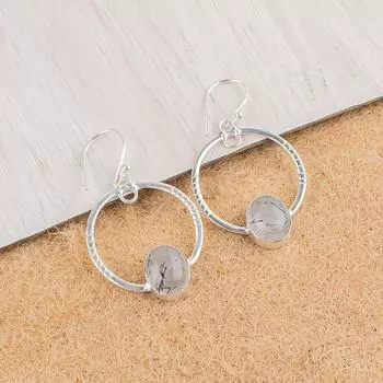 Black Rutile Gemstone 925 Sterling Silver Handmade Jewelry Dangle Earrings 1.37 EE-67-30