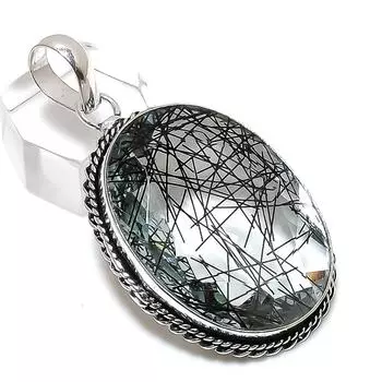 Black Rutile Gemstone Handmade 925 Sterling Silver Jewelry Pendant 2.09 b2u87