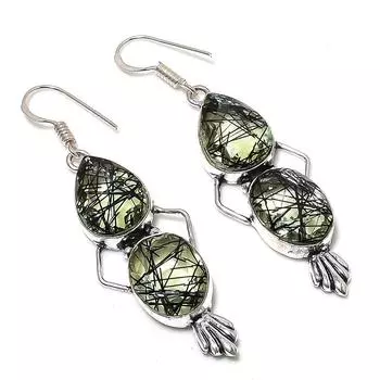 Black Rutile Gemstone Handmade 925 Sterling Silver Jewelry Earring 2.56 A0C93