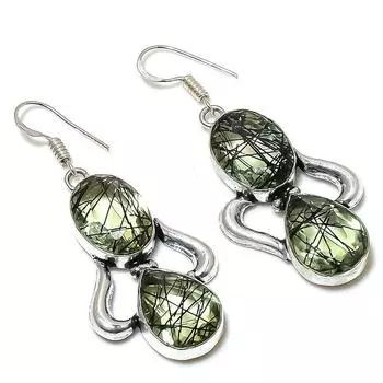 Black Rutile Gemstone Handmade 925 Sterling Silver Jewelry Earring 2.21 t6G67