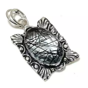 Black Rutile Gemstone Handmade 925 Sterling Silver Jewelry Pendant 2.17 j1U22