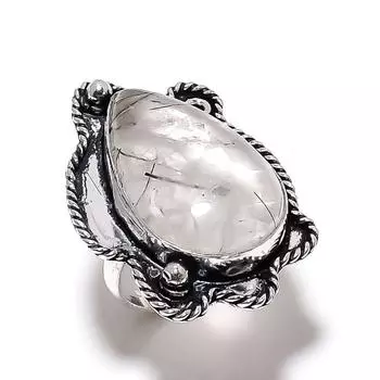 Black Rutile Gemstone Handmade 925 Sterling Silver Jewelry Ring Size 8 V6p26