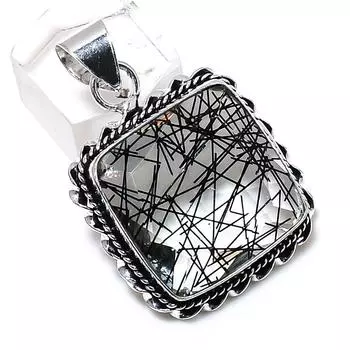 Black Rutile Gemstone Handmade 925 Sterling Silver Jewelry Pendant 1.58 G9o40