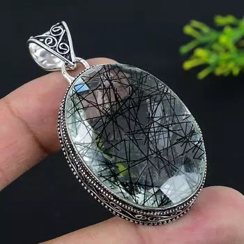 Black Rutile Gemstone Handmade 925 Sterling Silver Jewelry Pendant 2.29 Y5C21