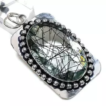 Black Rutile Gemstone Handmade 925 Sterling Silver Jewelry Pendant 2.56 q2K81