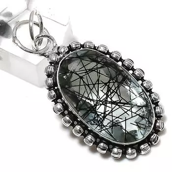 Black Rutile Gemstone Handmade 925 Sterling Silver Jewelry Pendant 2.01 o7i88