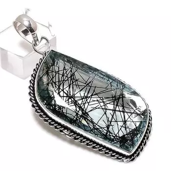 Black Rutile Gemstone Handmade 925 Sterling Silver Jewelry Pendant 2.36 J0h23