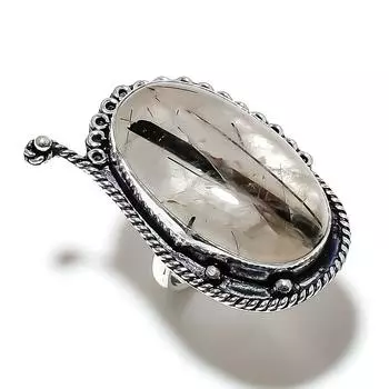 Black Rutile Gemstone Handmade 925 Sterling Silver Jewelry Ring Size 9 K2A76